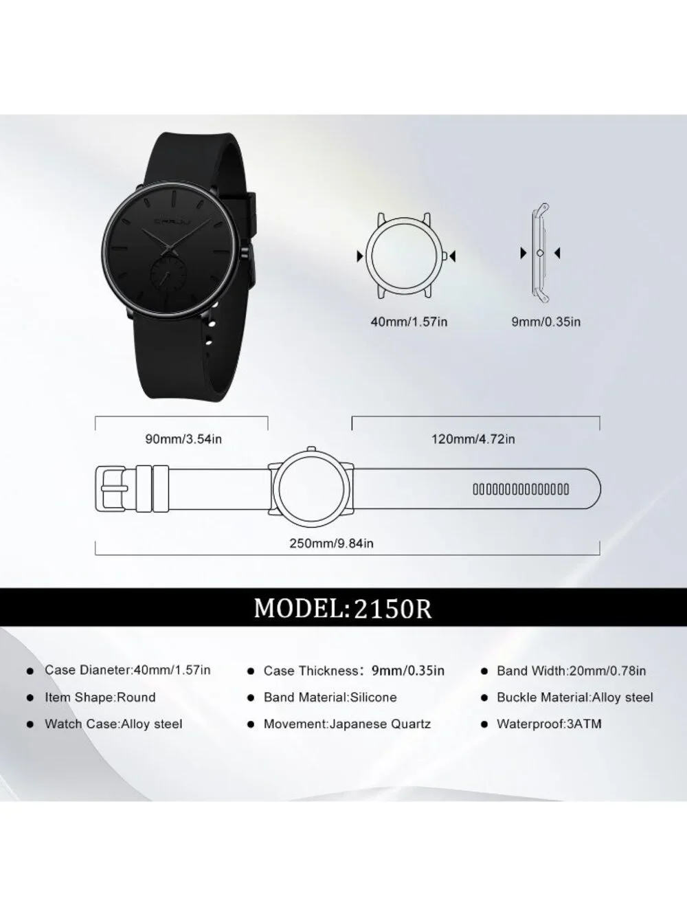Unisex Black Quartz Waterproof Ultra Thin Silicone Band Stylish Wrist Watch